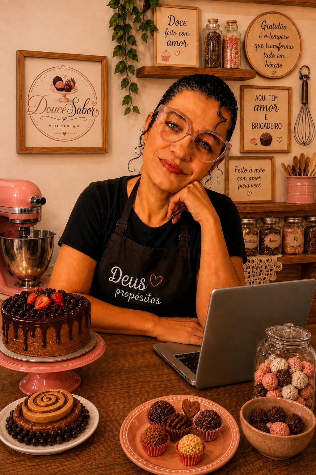 Mãe da DouceSabor em seu espaço de produção